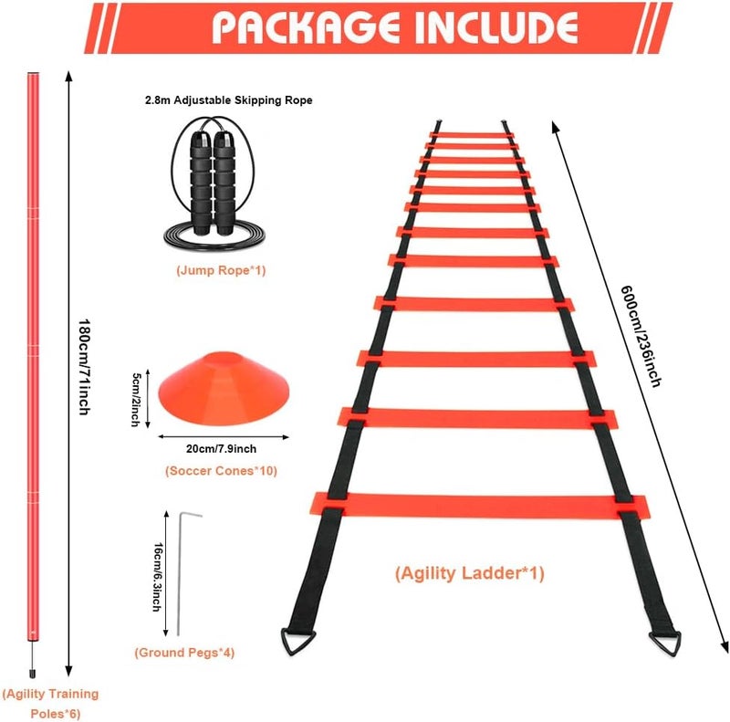 HOTOOLME Agility Training Poles Equipment Soccer Training Equipment includes 6 Agility Poles,Agility Ladder, 10 Soccer Cones,Jump Rope for Speed Training, Soccer Training, Basketball Athletes & Kids - Image 2